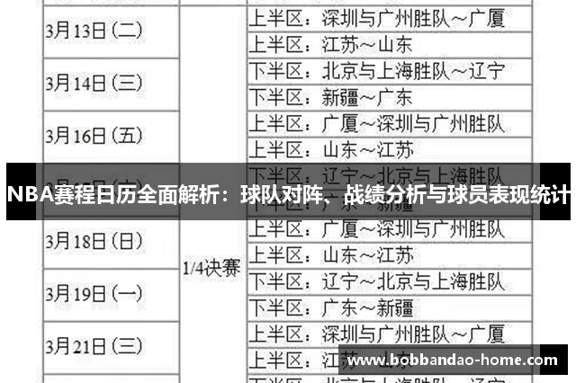 NBA赛程日历全面解析：球队对阵、战绩分析与球员表现统计